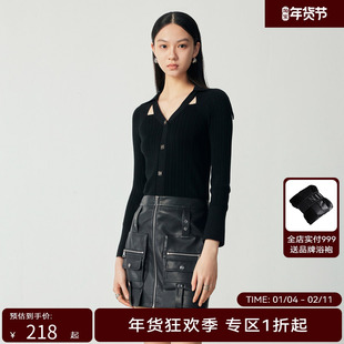 H·GENTEEL荷高女装秋新品V领过肩翻领高级毛衫GUD35650526