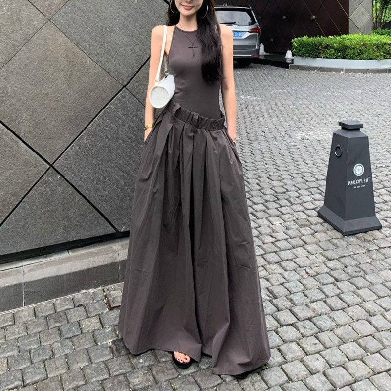 个性休闲拼接假两件背心连衣裙女