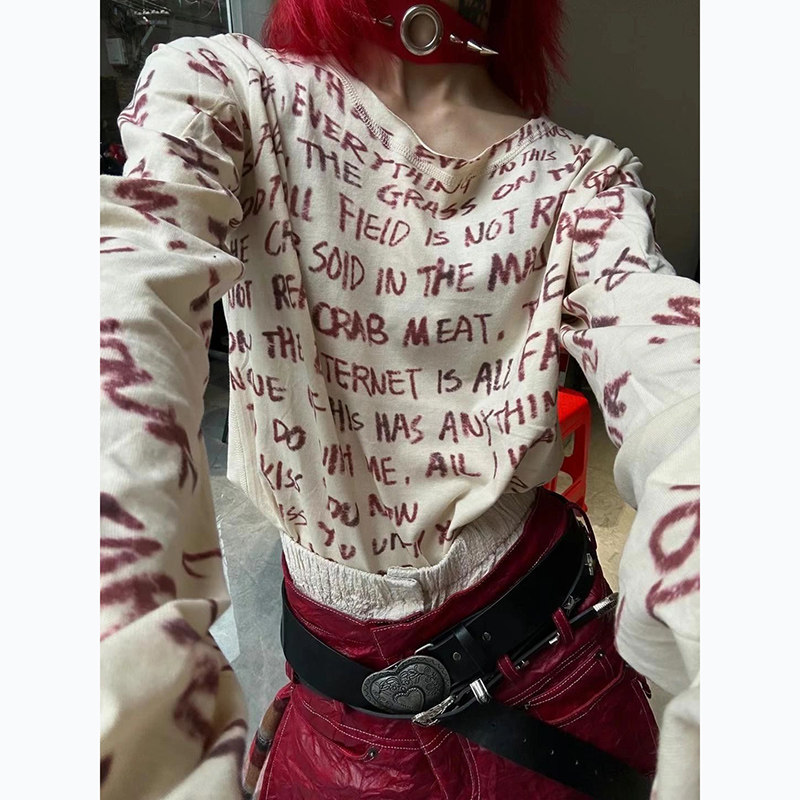 纯棉复头宽松不规则长袖T恤男女