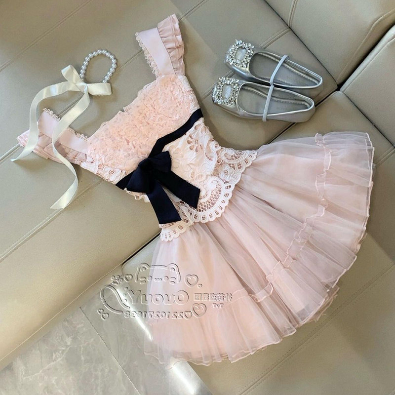 甜美公主风蕾丝花边拼接连衣裙女