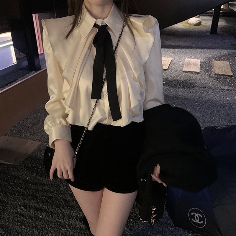设计感小众荷叶边长袖衬衫女春季