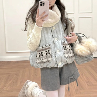 纯欲风辣妹甜美套装女秋冬季针织毛衣花苞马甲背心毛呢短裤三件套