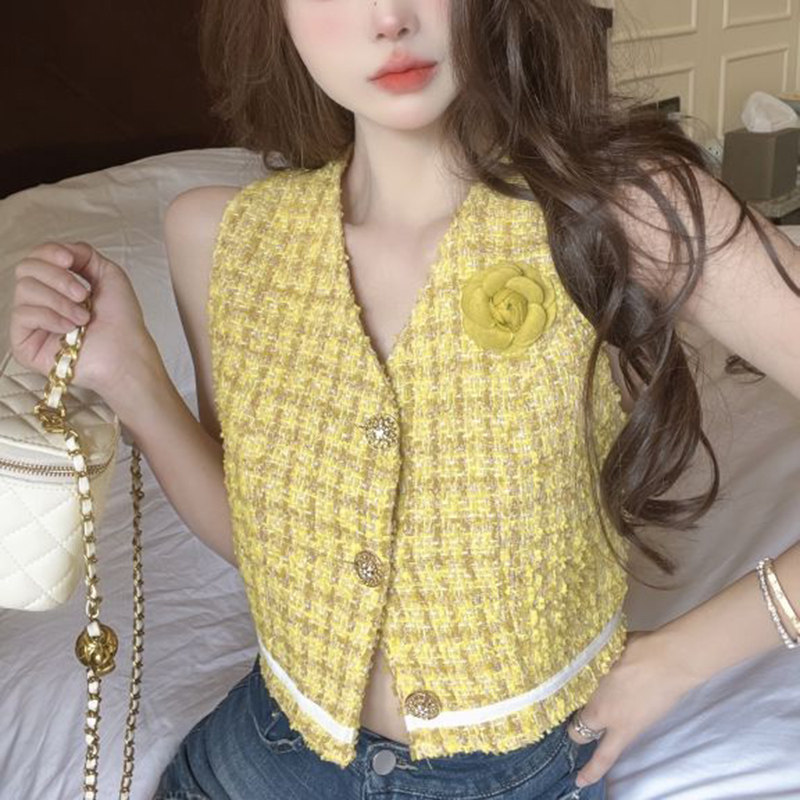 辣妹名媛小众短款小香风马甲背心