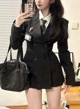 西装外套修身衬衣包臀半身裙套装