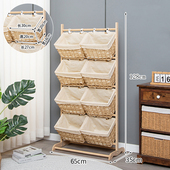 置物架落地多层收纳架实木家用卧室储物架客厅杂物整理架收纳篮