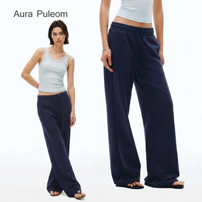 Aura Puleom直筒美式中低腰卫裤女夏松紧腰抽绳休闲长裤阔腿裤