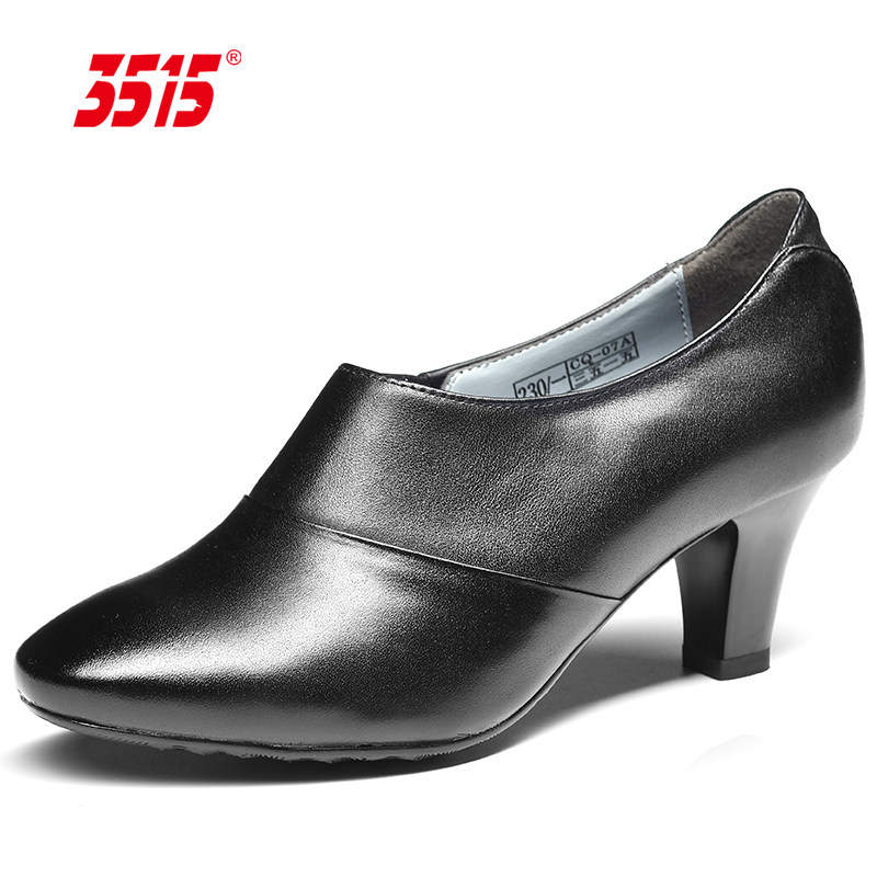 正品强人3515春夏女单鞋公关通勤真皮透气职业正装黑色高跟皮鞋女
