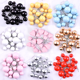 金球银球蛋糕装饰烘焙插件摆件马卡龙彩色泡沫圆球生日派对配件