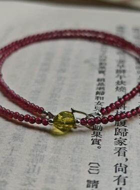喵家 天然2mm石榴石随形刻面橄榄石锁骨链项链 S925纯银扣