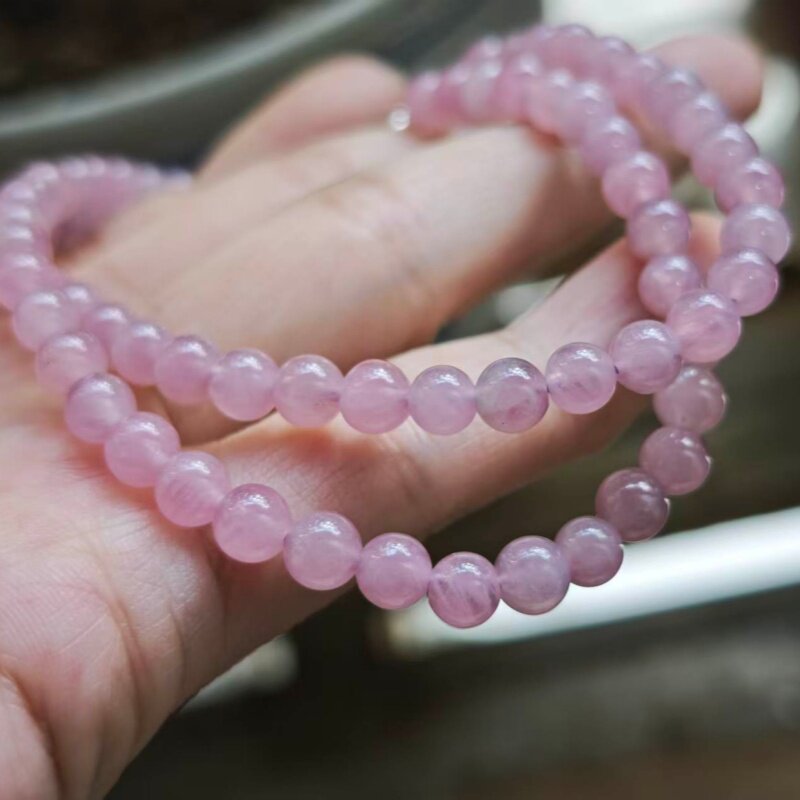 5.3mm天然紫马粉粉晶项链 纯手工串珠项链 S925纯银弹簧扣