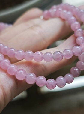5.3mm天然紫马粉粉晶项链 纯手工串珠项链 S925纯银弹簧扣