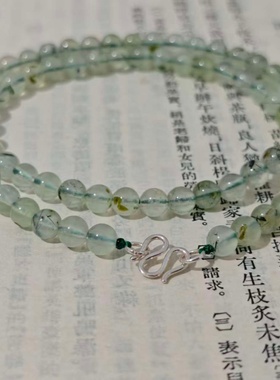 5.5mm天然无优化葡萄石项链S925纯银M扣 手工串珠天然水晶项链