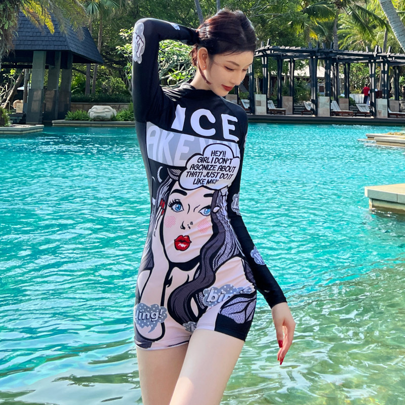 韩版防晒泳衣女潜水服浮潜水母衣长袖长裤平角连体速干ins风