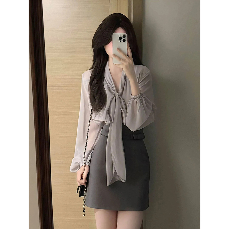 衬衫+A字半身裙套装早秋新款