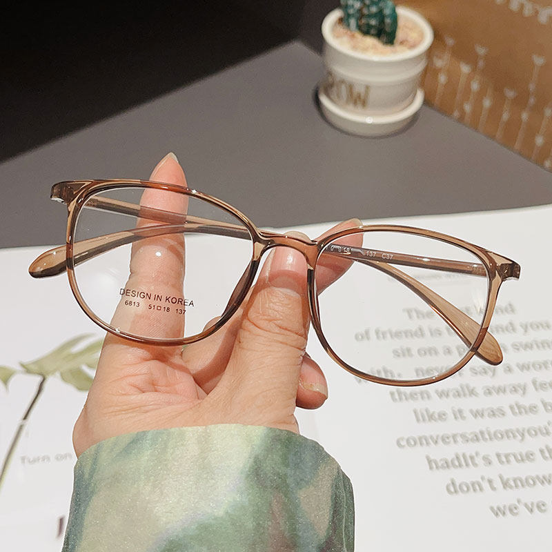 茶色文艺TR90近视眼镜女素颜眼睛框男可配有度数超轻方框圆脸显瘦