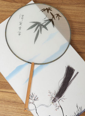 团扇古风扇子儿童夏季半透明长柄流苏舞蹈扇女古装汉服旗袍小圆扇