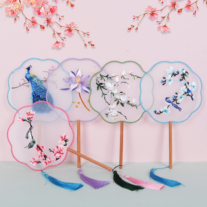 中国风双面刺绣花瓣团扇苏绣古风扇子夏季舞蹈扇女古装汉服旗袍秀