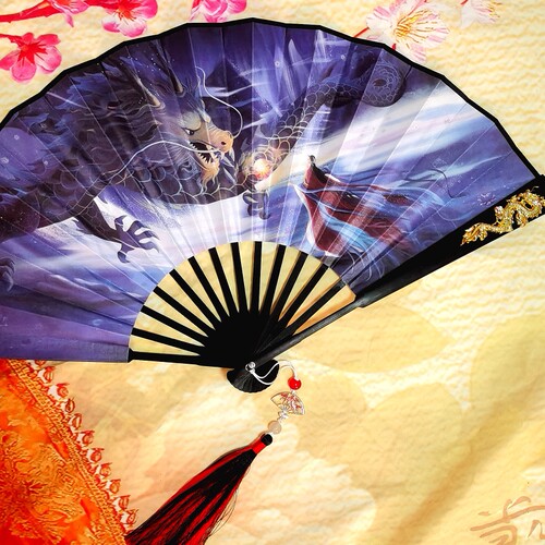 山海经扇子国潮古风汉服折扇跳舞