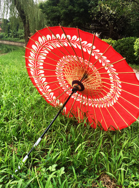 战国袍拍照写真长柄日式油纸伞红色伞桐油伞防雨防晒拍照古风樱花