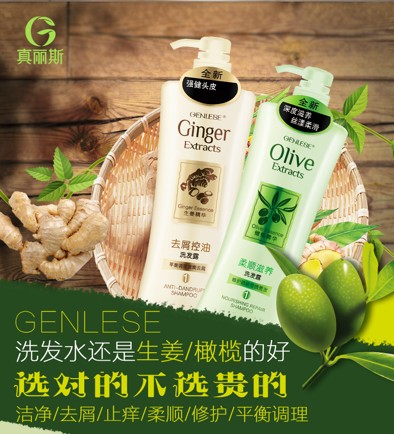 真丽斯滋养修护去屑止痒生姜橄榄精华控油柔顺洗发露洗发水养护发