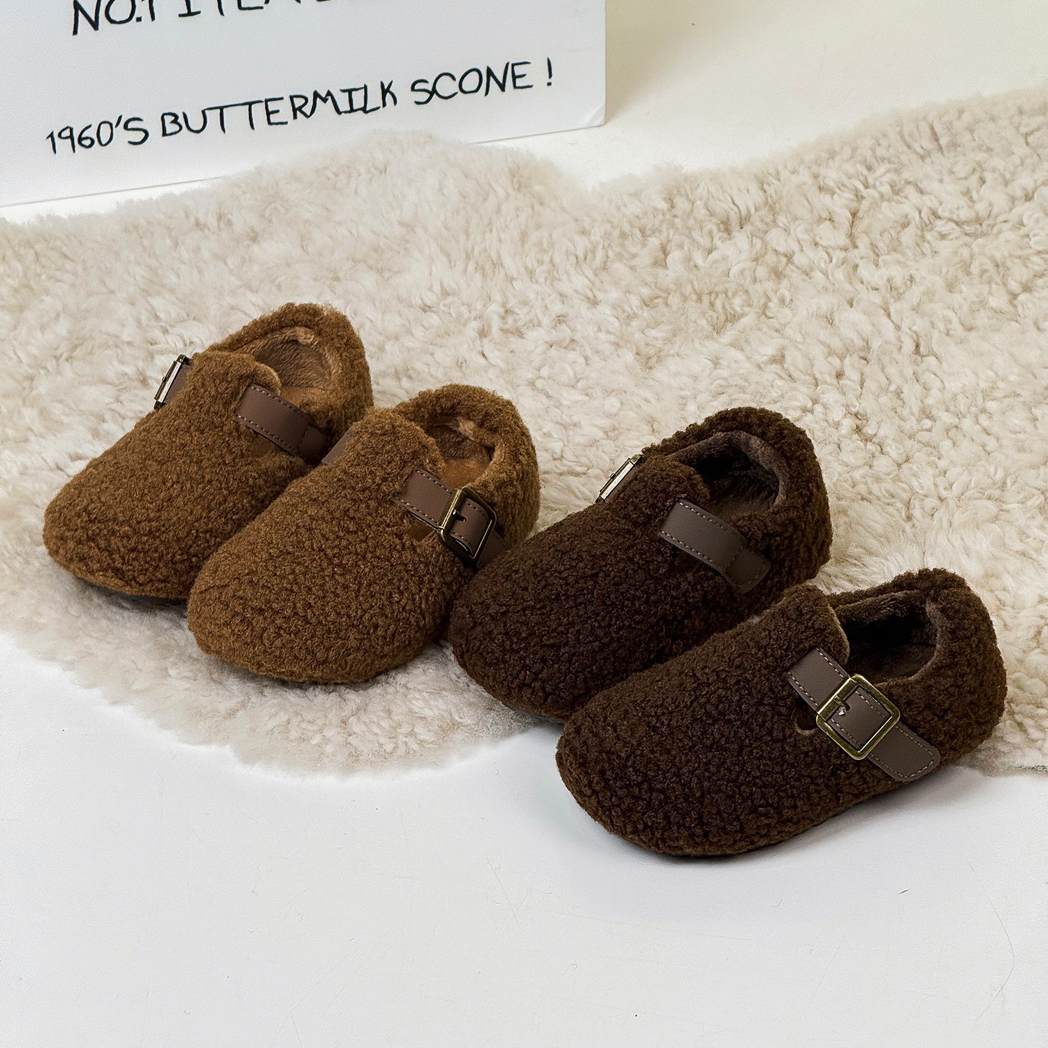 儿童皮带扣保暖勃肯鞋2025冬季男女童韩版羊羔毛加绒宝宝学步棉鞋