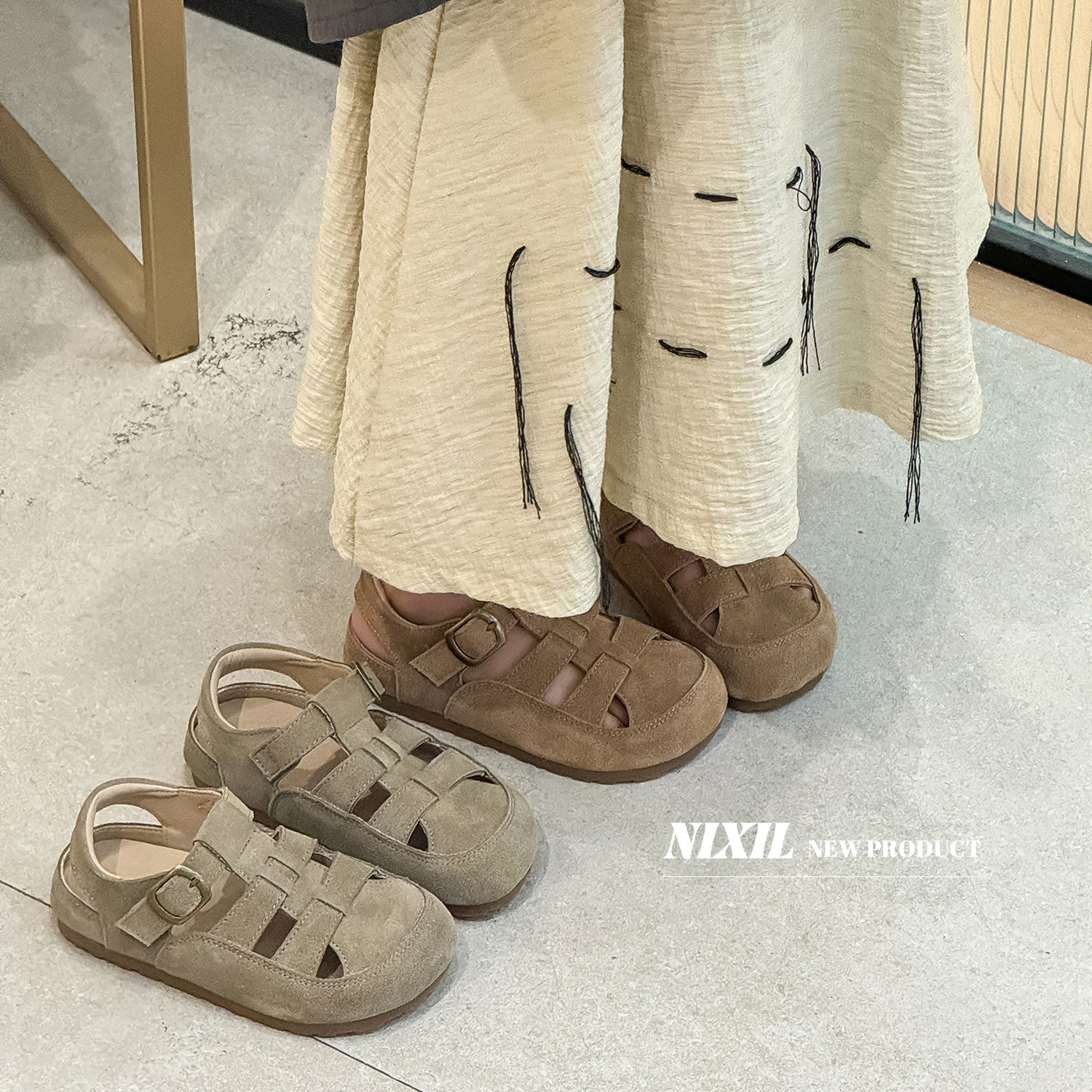 女童真皮编织勃肯凉鞋2025夏季儿童包头沙滩鞋男童镂空运动罗马鞋