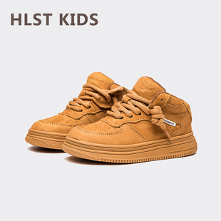 儿童头层牛皮篮球鞋2025秋冬新款男童加绒加棉小白鞋女童透气板鞋