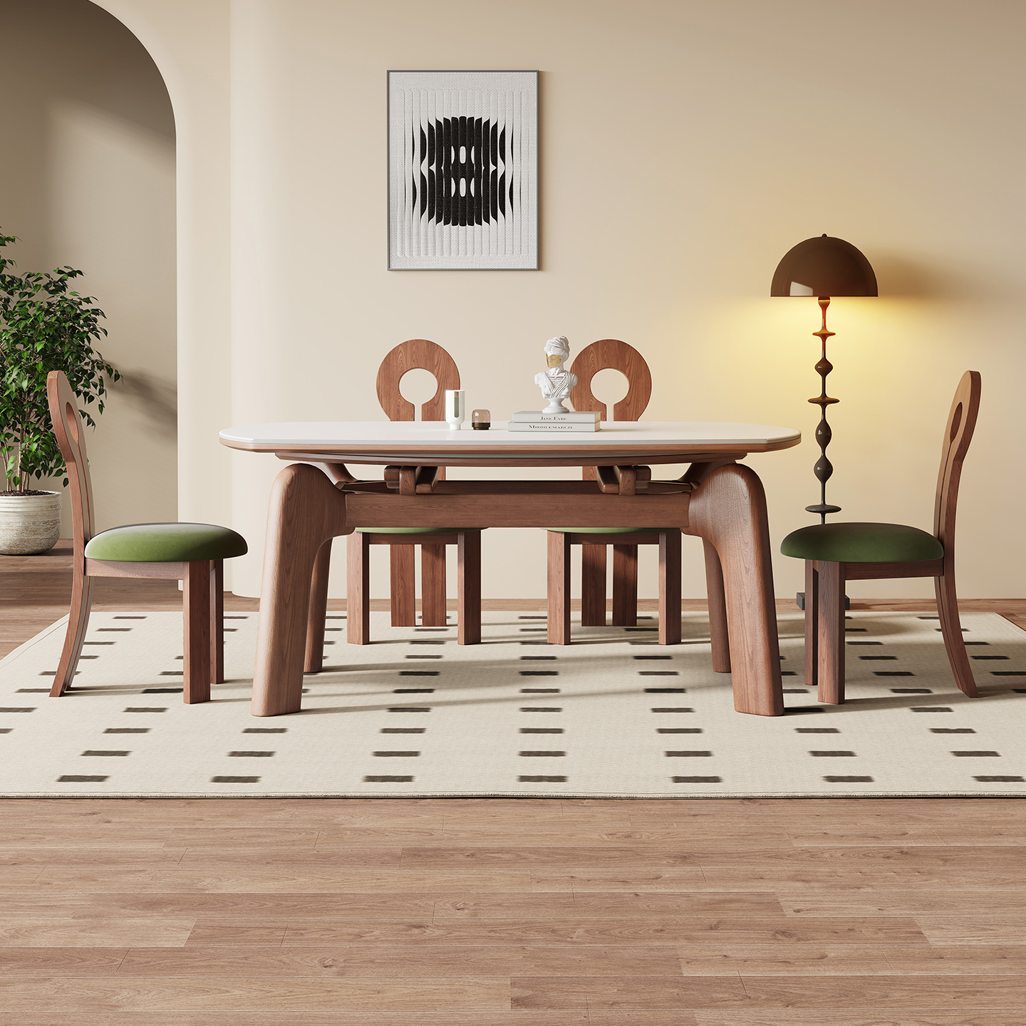 卡答大象腿岩板餐桌可变圆桌实木折叠小户型家用现代简约轻奢饭桌