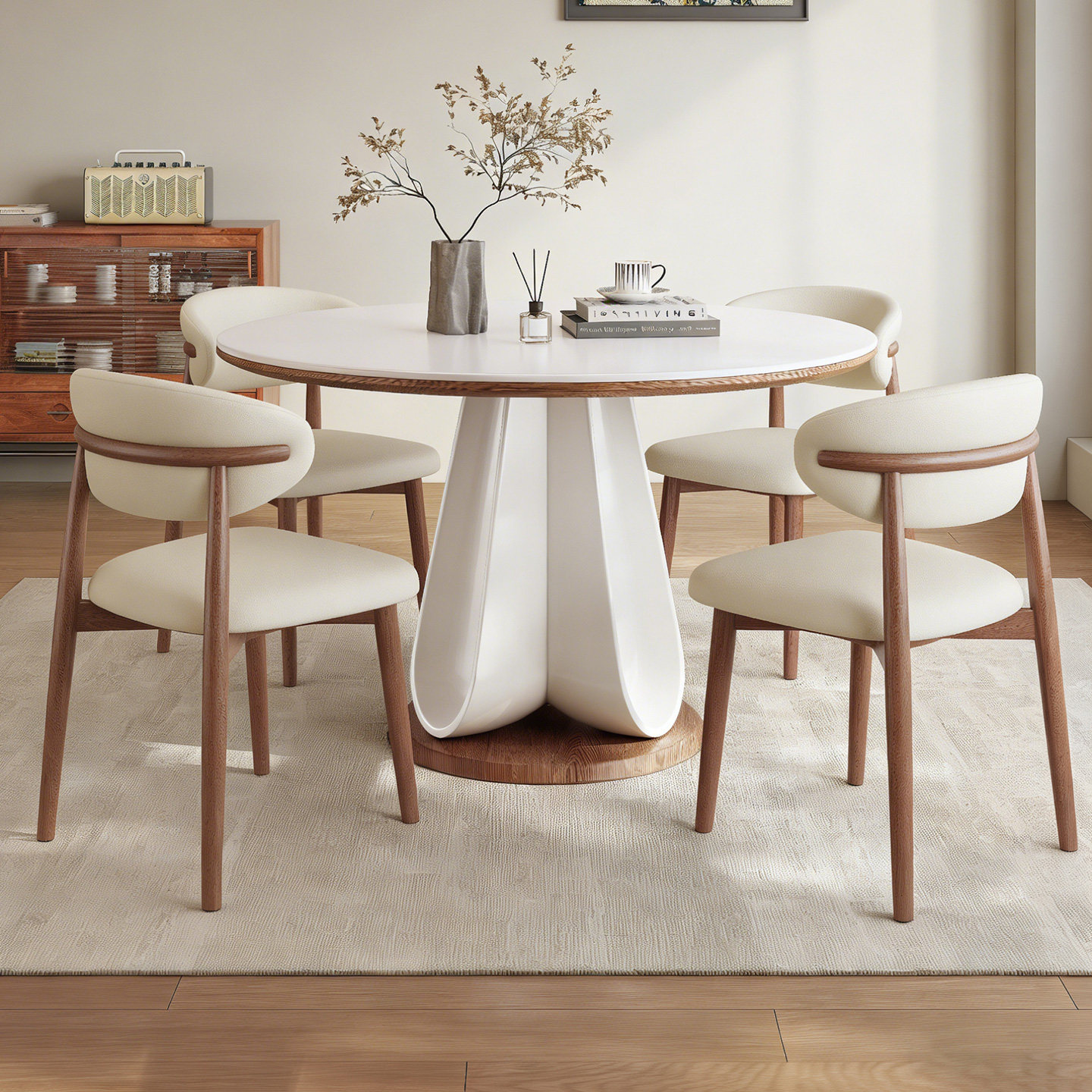 政府补贴卡答法式奶油风岩板餐桌椅组合小户型家用复古圆桌吃饭桌