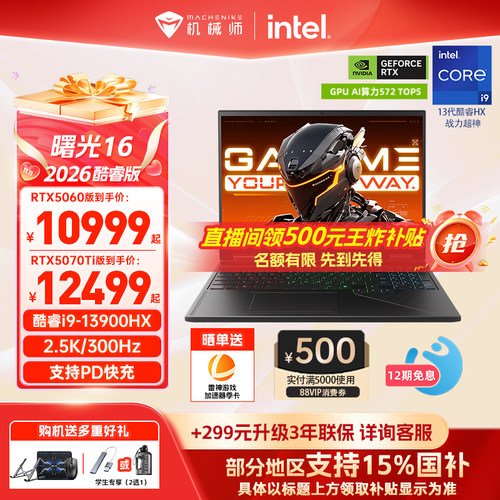 机械师曙光165070Tii9HX游戏本