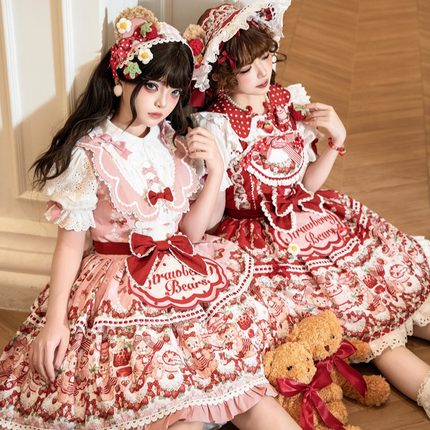 现货大全套《熊熊草莓园》lolita风草莓棉花糖果洋装缎带玩偶衣裙