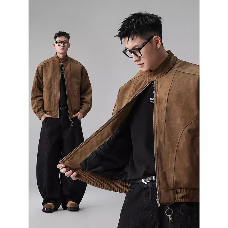 90白鸭绒美式复古立领拼接羽绒服男2025冬季新款飞行夹克潮牌外套