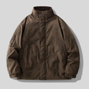 德国巴恩克风复古重磅羊羔绒加厚工装外套男士棉衣冬季保暖夹克男