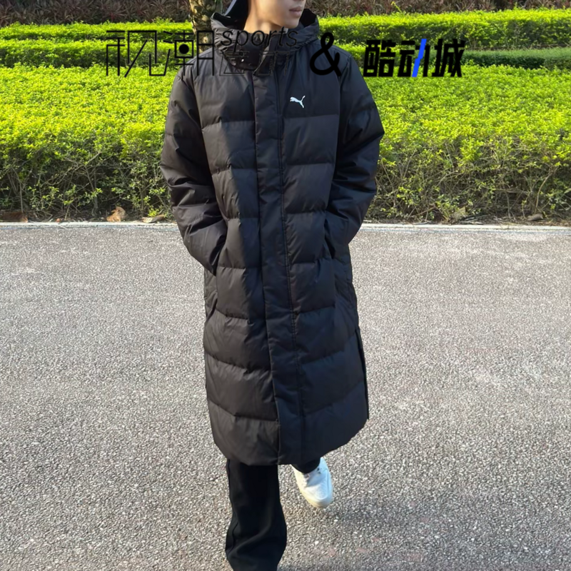 Puma彪马黑色男女宽松连帽保暖运动休闲长款羽绒服外套687428-01