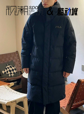 FILA斐乐黑色男女百搭宽松保暖运动休闲长款羽绒服F51U549903FBK