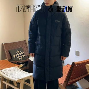 FILA斐乐黑色男女百搭宽松保暖运动休闲长款 羽绒服F51U549903FBK