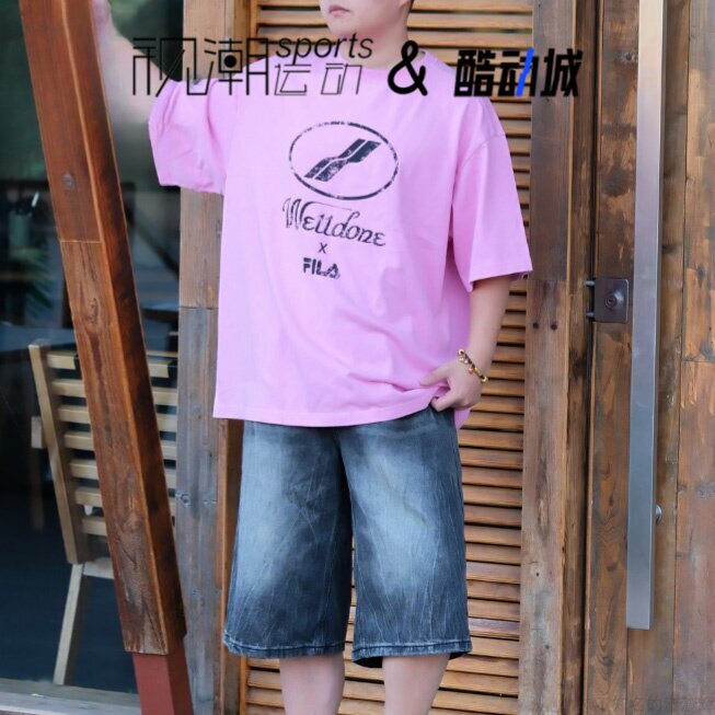 斐乐WE11DONE桃蕊粉宽松休闲T恤