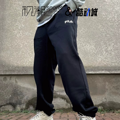 斐乐黑色束脚长裤保暖运动休闲