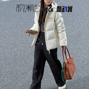 FILA斐乐 云菇白色男女百搭连帽保暖运动休闲羽绒服F51U549904FWT