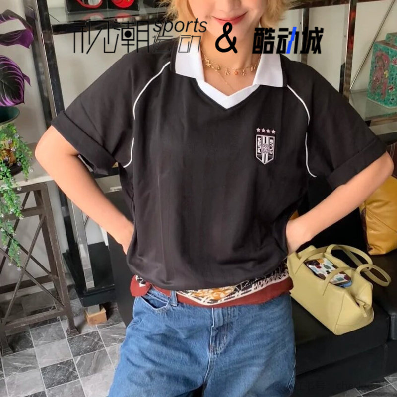 彪马SS25黑色柔软宽松短袖POLO衫