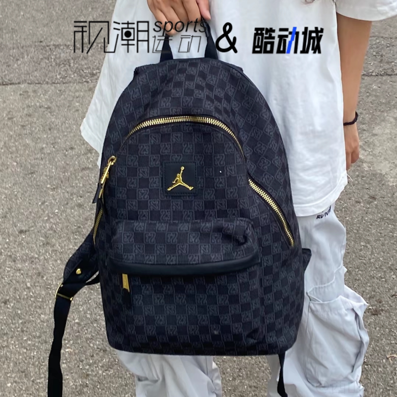 Jordan黑色棋盘格男女书包双肩包