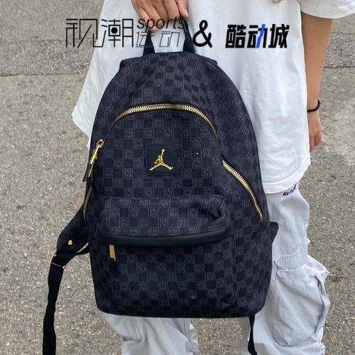 Jordan黑色棋盘格男女书包双肩包