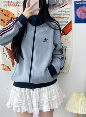 Adidas阿迪达斯 银灰男女2025运动休闲华夫格立领夹克外套KB8953