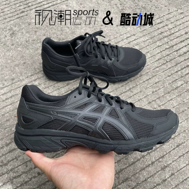亚瑟士Jog100T纯黑色透气跑步鞋