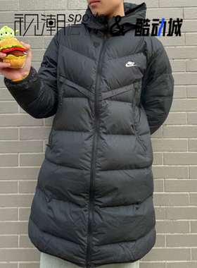 Nike耐克黑色男女连帽保暖运动休闲中长款羽绒服外套DV1134-010