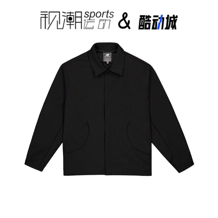 NB黑色翻领运动休闲纯色夹克外套