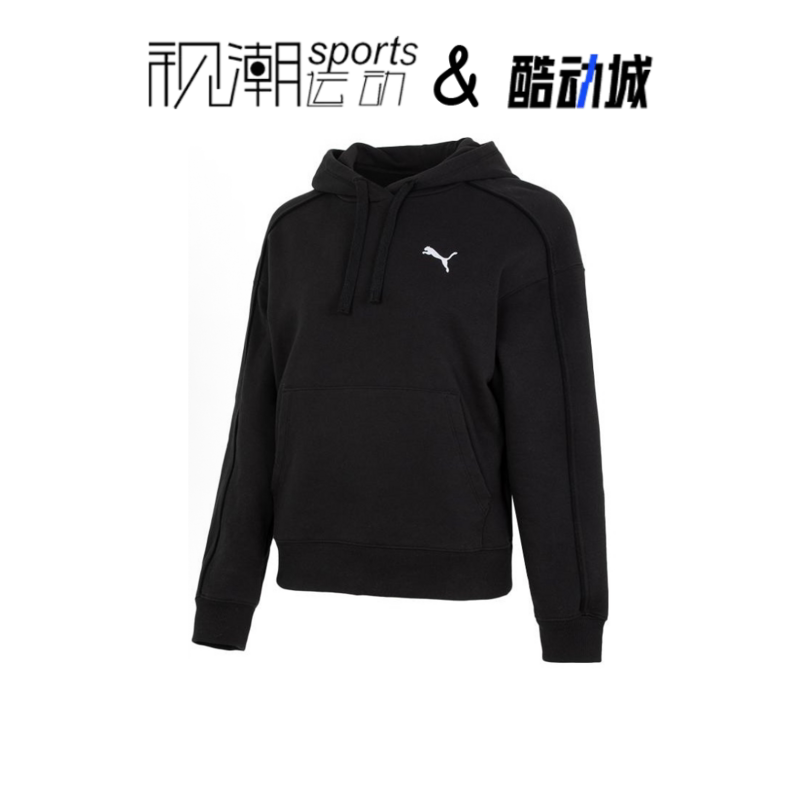 Puma彪马黑色女子纯色宽松连帽百搭运动休闲套头衫卫衣682158-01