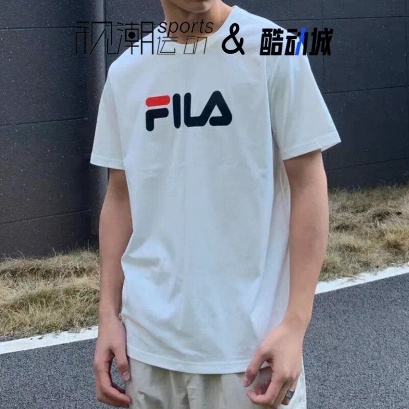 FILA斐乐米白男女舒适百搭圆领运动休闲短袖T恤衫FS2RSH2102X-OWH
