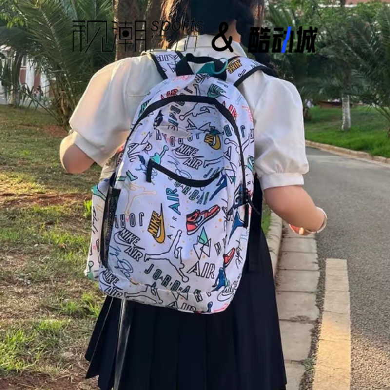 Jordan花白色男女涂鸦大容量户外运动休闲双肩背包书包FJ6775-972