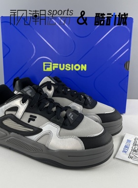FILA斐乐BANK II酷板鞋2代 银黑男百搭舒适轻便板鞋T12M422304FGB